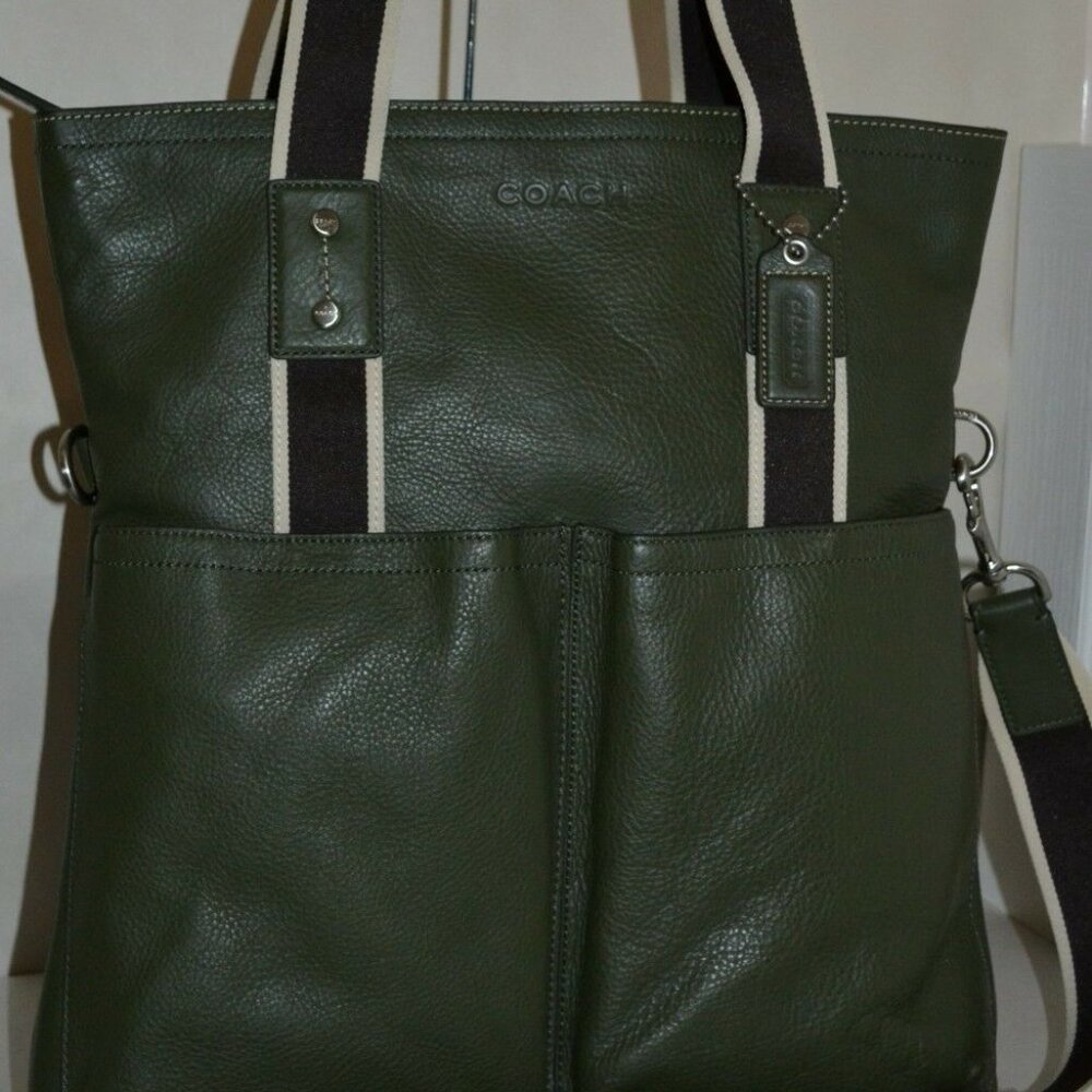 AUTHENTIC COACH OLIVE HERITAGE WEB LEATHER FOLD OVER TOTE STYLE # F70558